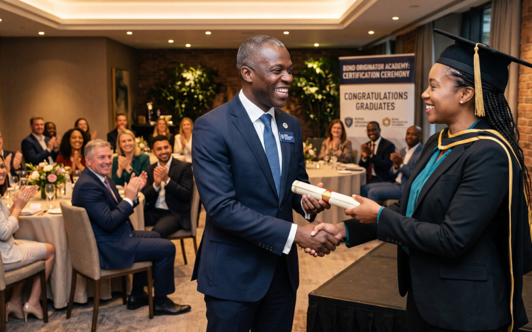 man receiving his qualification at an intimate ceremony